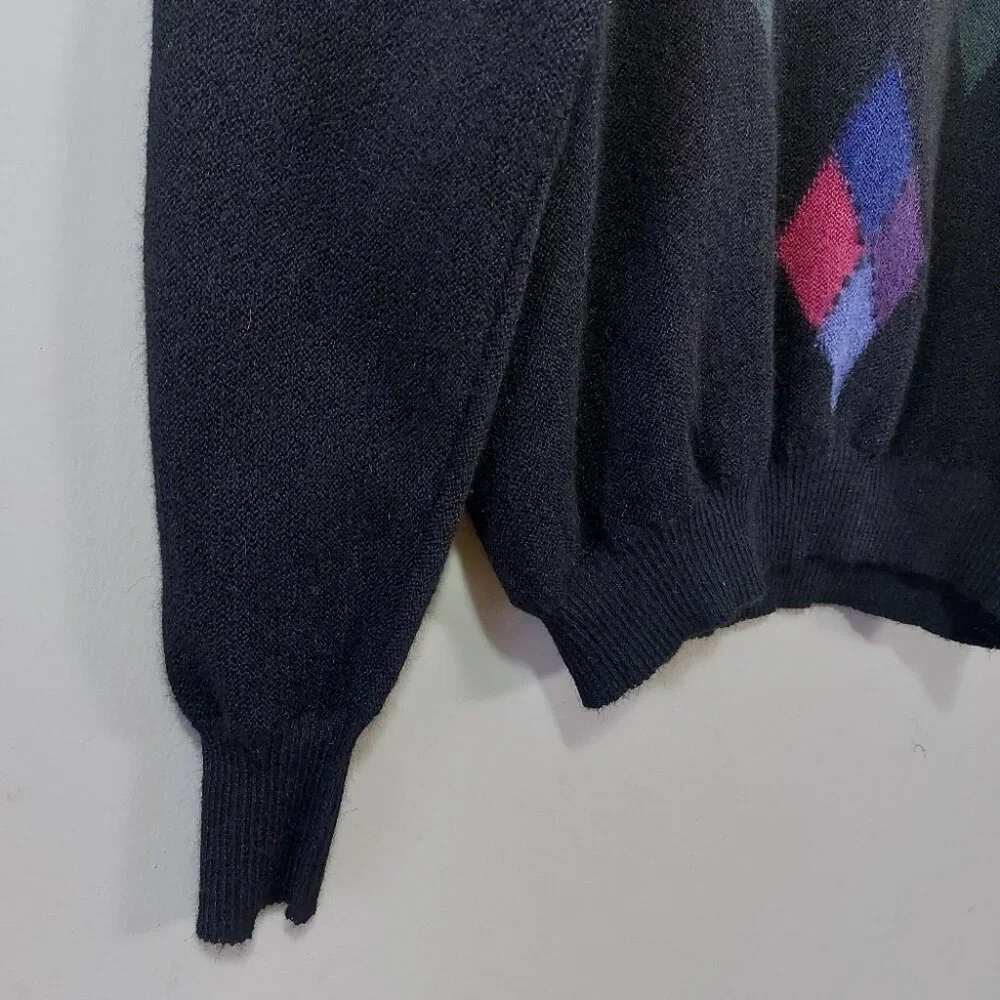 Tumi Men Argyle Alpaca Sweater Size XL Preppy Retro Campus  90s V-neck Pullover